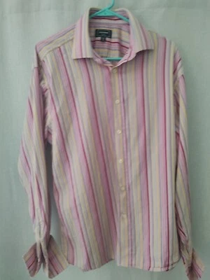 Duchamp London Mens Long Sleeve 17" Pink Striped French Cuff Shirt - Image 1 of 4