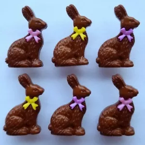 Plastic Craft Buttons CHOCOLATE BUNNIES Rabbit Easter Sunday Sewing Bow Children - Picture 1 of 2