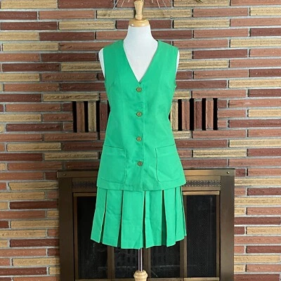 Conjunto de falda de poliéster de punto doble verde años 70 para mujer talla mediana Foto 1 de 4