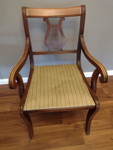 Antique Harp Back Wooden Chair With Arms Cover