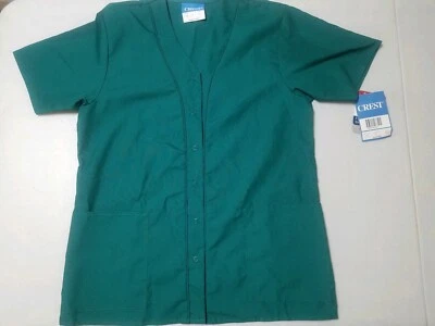CREST SCRUB TOP NEW WITH TAGS  XS  GREEN WITH 2 LOWER FRONT POCKETS SNAP FRONT  - Image 1 of 4