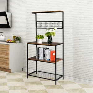 Vintage 4Tier Kitchen Baker's Micro-wave oven Rack Wood&Metal Frame Stand w/Hook - Picture 1 of 12