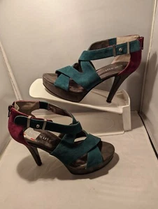 Nine West Leder Damen 6 Farben Blockabsatz blau lila Matrose Reißverschluss Riemen Schnalle - Bild 1 von 6
