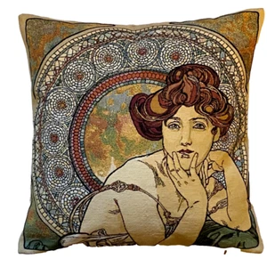 ALPHONSE MUCHA TOPAZ BELGIAN JACQUARD WOVEN TAPESTRY PILLOW CUSHION COVER - Picture 1 of 6