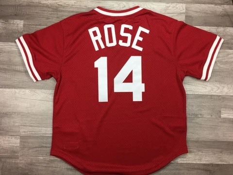 Cincinnati Reds Pete Rose 14 MLB Mitchell Ness Jersey Red Men’s Size Large NEW Cover