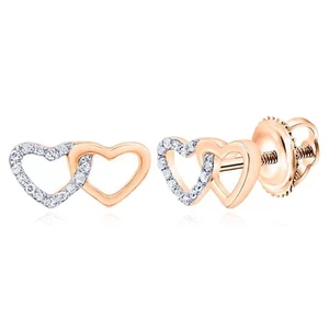 0.08 TCW Natural Diamond 10K Gold Double Open Heart Stud Earrings 5mm - Picture 1 of 4