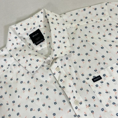 Camisa de manga corta RVCA grande ajustada blanca con estampado floral That'll Do para hombre Foto 1 de 4