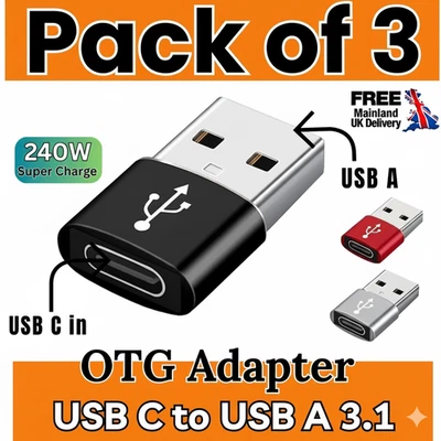 Type C to USB Adapter 3.0 USB-C 3.1 Male OTG, Female Data Connector Converter - Image 1 of 4