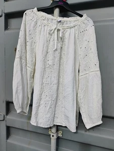 Old Navy Bluse X L elfenbein langarm bestickt elastischer Ausschnitt - Bild 1 von 3