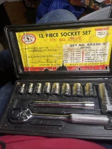 Vintage INDESTRO Drive 3/8 Socket SET Chicago USA 11 Piece Nice Heavy Duty Set - Picture 1 of 4