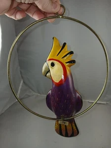 Vintage Mexican Pottery Parrot On A Loop -- Purple - Picture 1 of 8