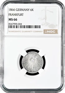 Frankfurt 6 kreuzer 1866, NGC MS66, "Free City of Frankfurt (1807 - 1866)" - Picture 1 of 2