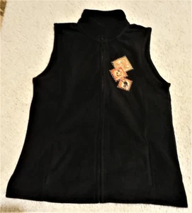 Halloween Fleece Vest Women M Zip 2Pockets Black Basic Editions New NWT - Picture 1 of 3