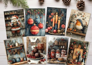 8 Christmas Card Toppers Vintage Rustic Style Christmas Card Making Tags - Set B - Picture 1 of 3
