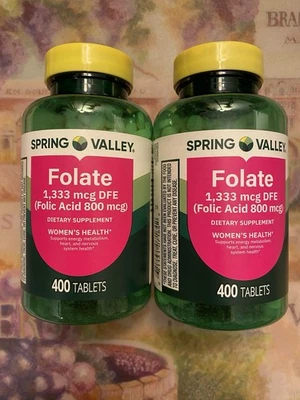 *2 PK*Spring Valley FOLIC ACID 800 mcg Supplement FOLATE 1333 mcg 400 ct~05/2029 - Image 1 of 4