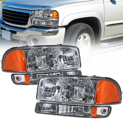 Headlights + Bumper Lamps For 1999-2007 GMC Sierra 1500 2500 2000-2006 Yukon XL Foto 1 de 4