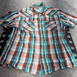 Cody James Men's Polo Shirt XL Blue Orange Plaid Slim Fit Cotton - Picture 1 of 10