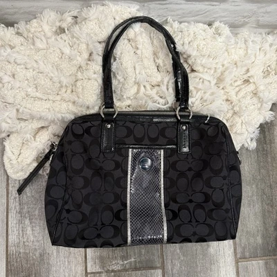Y2K Coach F24884 Stripe Monogram Black Python Stripe Satchel Bag Purse Coach Bag - Image 1 of 4