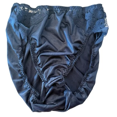 Bragas De Colección Medianas Nylon Encaje Segunda Piel Brillante Sedoso Satinado Corte Alto Azul Foto 1 de 4