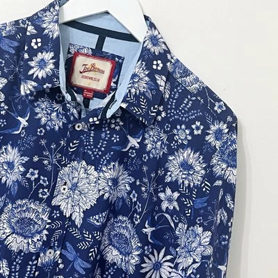 Рубашка мужская Joe Browns размер Large L с длинным рукавом синяя с цветочным узором стандартного покроя - Изображение 1 из 4