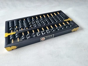 Vintage Lotus Flower Brand Black/Gold Wood & Bamboo Chinese 13 Row Abacus VGC . - Picture 1 of 7