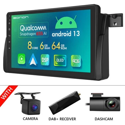 DAB+CAM+DVR+Für BMW E46 8-Kern Android 13 6+64 Autoradio CarPlay Navi DSP 4G LTE - Bild 1 von 4