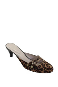 Arturo Chiang Womens Leather Animal Print Slide On Mules Heels Brown Size 10M - Picture 1 of 6