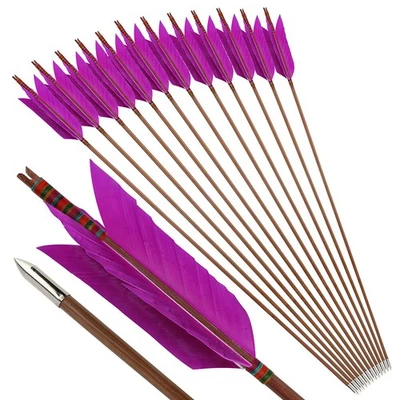 33" Archery Bamboo Arrows 4 Turkey Feather Traditional Longbow Recurve Bow Hunt - Image 1 of 4