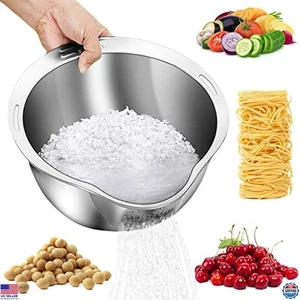 4-in-1 Rice Washer Strainer Bowl - Stainless Steel Colander for Fruits & Veggies - Picture 1 of 6