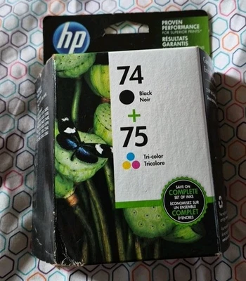 Cartuchos de tinta para impresora HP 74 negros y 75 tricolor paquete combinado de tinta 2 NUEVO Foto 1 de 4