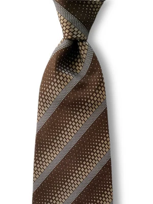 Giorgio Armani Mens 100% Silk Tie Brown Gray Striped Micro Squares Necktie Italy - Image 1 of 4