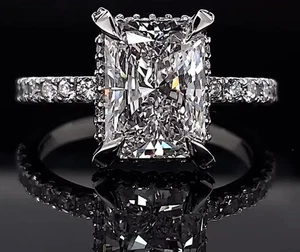 Anillo de compromiso de diamantes cultivados en laboratorio corte radiante IGI 3,50 quilates platino sólido 950 - Imagen 1 de 15