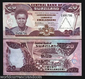 SWAZILAND 20 EMALANGENI P-17 1989 COMMEMORATIVE KING 21st BIRTHDAY UNC BANKNOTE - Picture 1 of 6