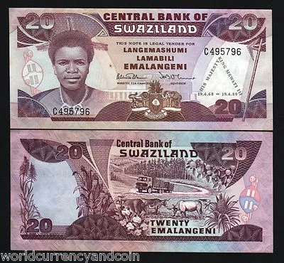 SWAZILAND 20 EMALANGENI P-17  1989 COMMEMORATIVE KING 21st BIRTHDAY UNC BANKNOTE - Image 1 of 4