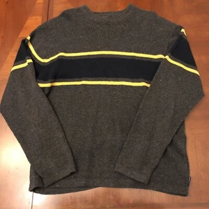 American Eagle Men's Sweater Size Medium  Gray Henley Black Yellow Stripe AE - Picture 1 of 6
