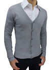 Cardigan Men's Sweater Slim Fit Tight Grey Casual With Button M To 3Xl