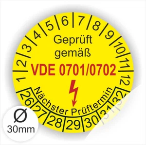 Prüfplakette Geprüft gemäß VDE 701/702,Elektro Prüfung,Wartung, 1000Stück Ø:30mm - Picture 1 of 1
