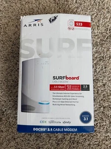 ARRIS S33 SURFboard DOCSIS 3.1 Multi-Gigabit Cable Modem 2.5 Gbps Ethernet Port - Picture 1 of 2