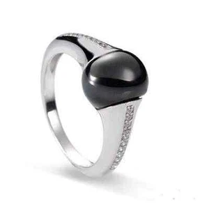 Damen Ring mit Kugel aus Keramik und Zirkonia rhodiniert 925 Sterling Silber  - Bild 1 von 1