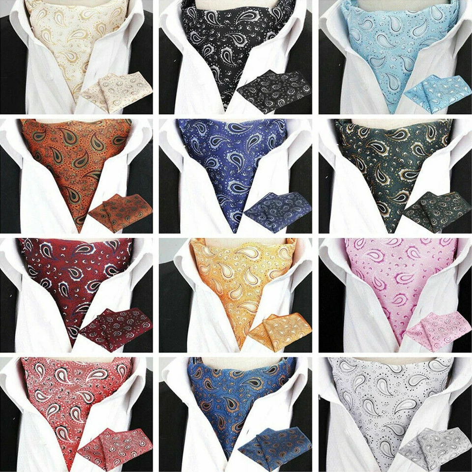 Men Classic Floral Paisley Cravat Ascot Necktie Handkerchief Pocket Square Set  - Изображение 1 из 1
