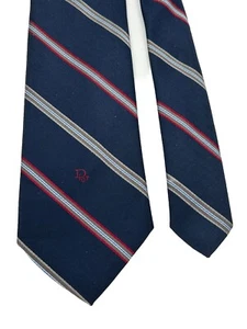 Corbata Christian Dior Logo Azul con Rojo Blanco Oro Plata Rayas 55”x3 1/4” De Colección - Imagen 1 de 9