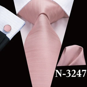 Men's Tie Pink Silver Multi-color Necktie Square Hanky Cufflink Set Wedding - Picture 1 of 56