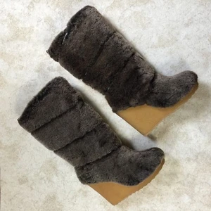 Tory Burch KiKi Lammfell Keilabsatz Stiefel, US 6 M - Bild 1 von 10