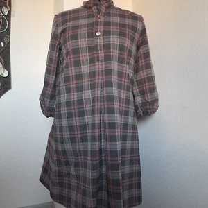 Kleid Damen 3/4Arm grau-rot-rosa-kariert Gr. L gebraucht Wollmischung - Bild 1 von 5