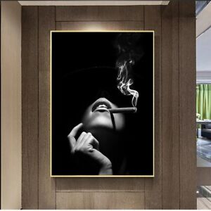 Lady Smoking Cigar Women Canvas Painting Canvas Poster Printed Painting Wall Art
