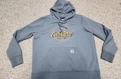 Carhartt Mountain Logo Women Blue Gray Hoodie Large (12-14)  Pocket Relaxed - Image 1 of 4
