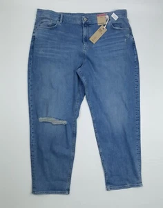 M&S Blue UK 22 EU 50 Boyfriend Jeans Regular Length Leg Distressed Knee Pockets - Picture 1 of 3