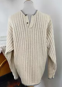VTG Structure Beige Henley Sweater Mens Ramie Cotton Blend Beige 2 Button ~ M - Picture 1 of 7