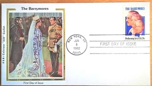 The BARRYMORES, Silk CACHET, Theater Legends, Gold Leaf, First Day Issue Cover - Picture 1 of 1