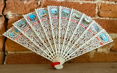 Abanico de mano vintage de plástico blanco para turistas de Florida, años 60 Foto 1 de 4